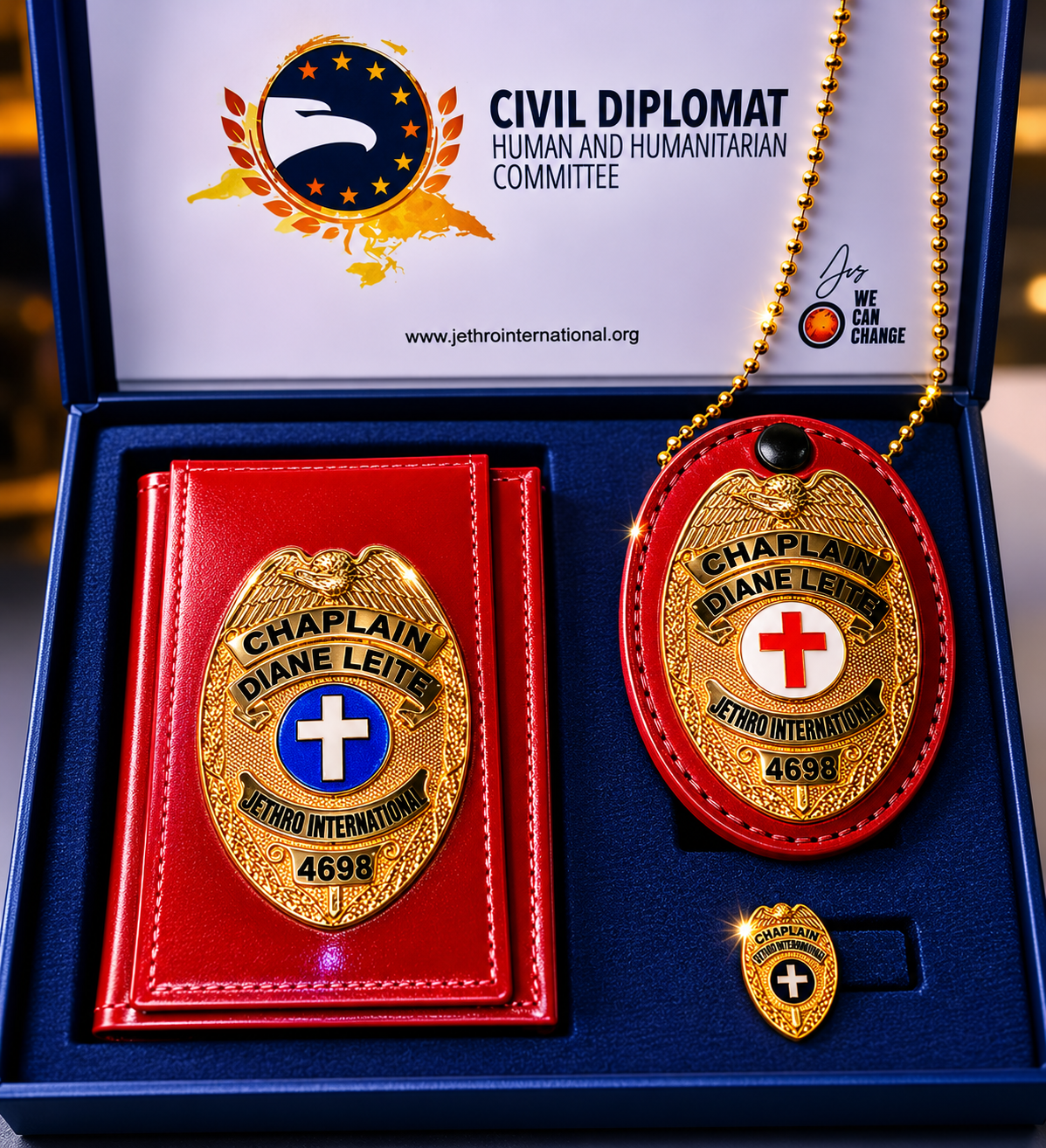 Insígnia oficial — Chaplain Diane Leite · Civil Diplomat Human and Humanitarian Committee · Jethro International
